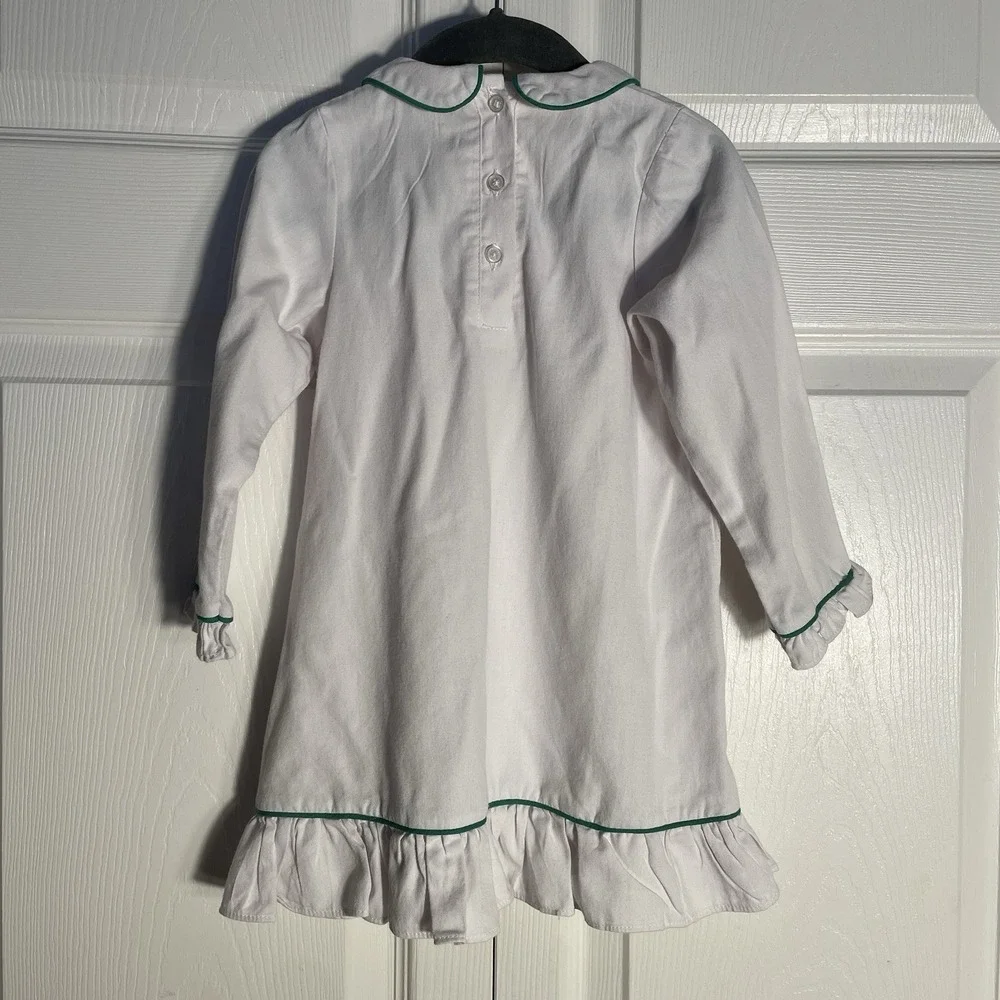 Petite Plume Twill Sophia Nightgown Girls 2 White Green Piping‎ Peter Pan Collar